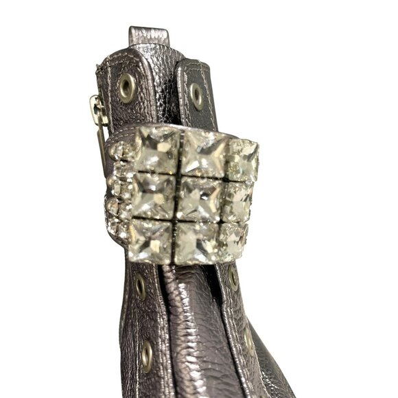 Karl Lagerfeld Maeva Embellished Buckled Zip Booties In Silver Sz 6 NEW - Picture 3 of 7